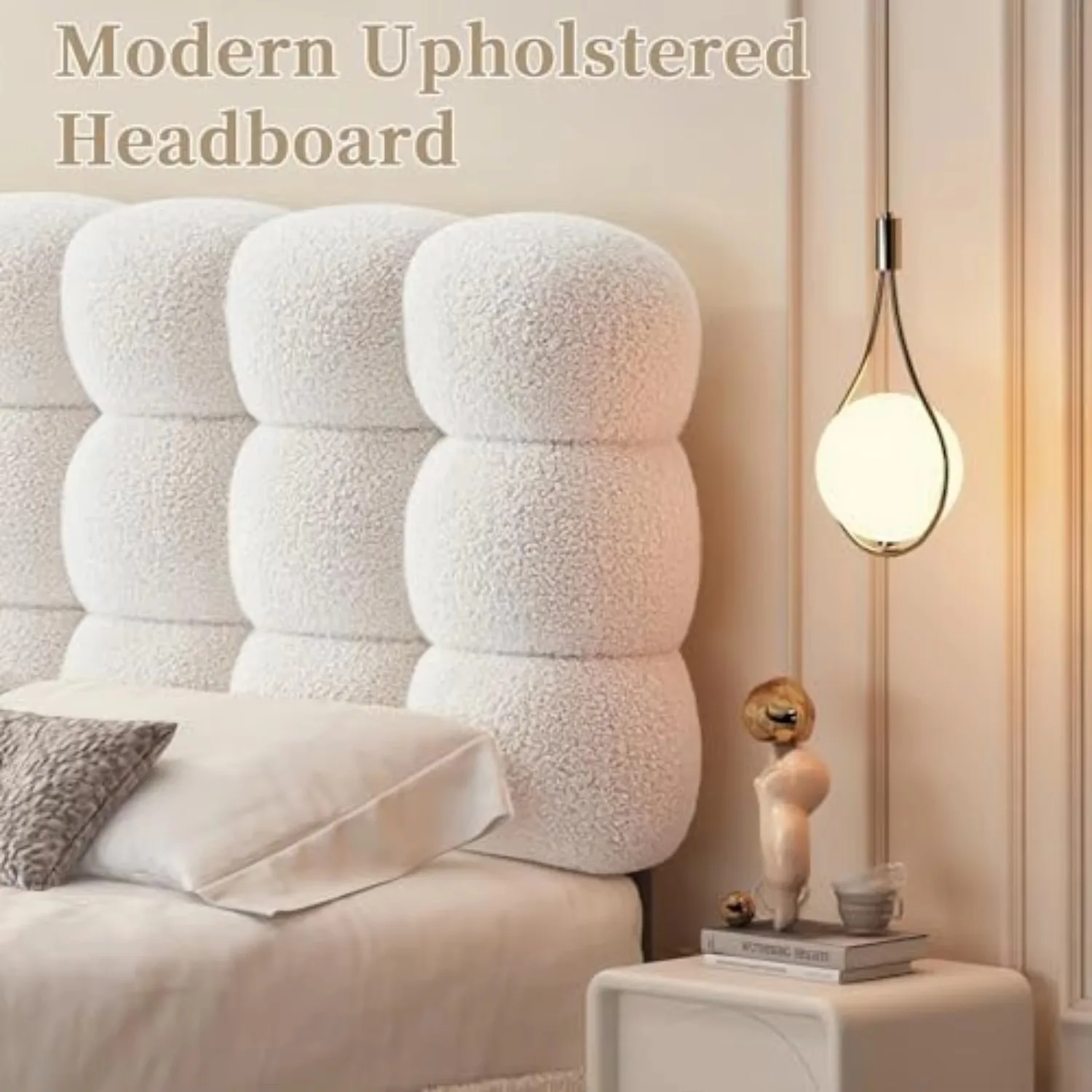 Twin Bed Frame, Soft Cloud Boucle Headboard, White | A removable headboard creates two bed configurations. Metal legs image 5