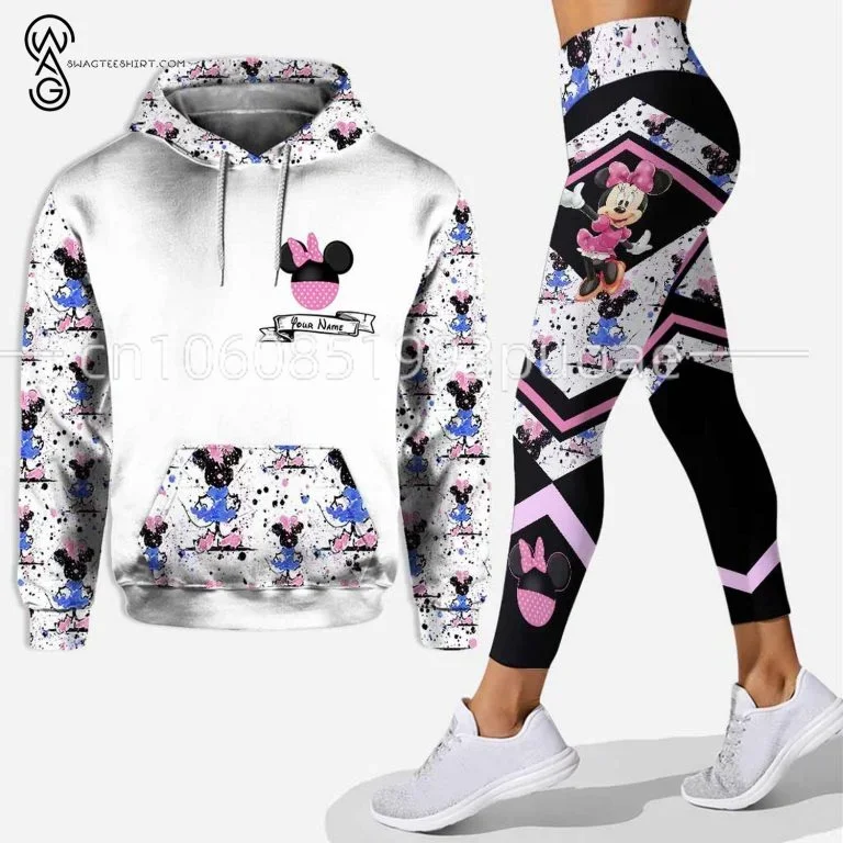 Nome personalizzato Minnie Mouse 3D felpa con cappuccio Leggings Set da donna Disney Mickey Yoga pantaloni della tuta moda Casual Leggings tuta da ginnastica