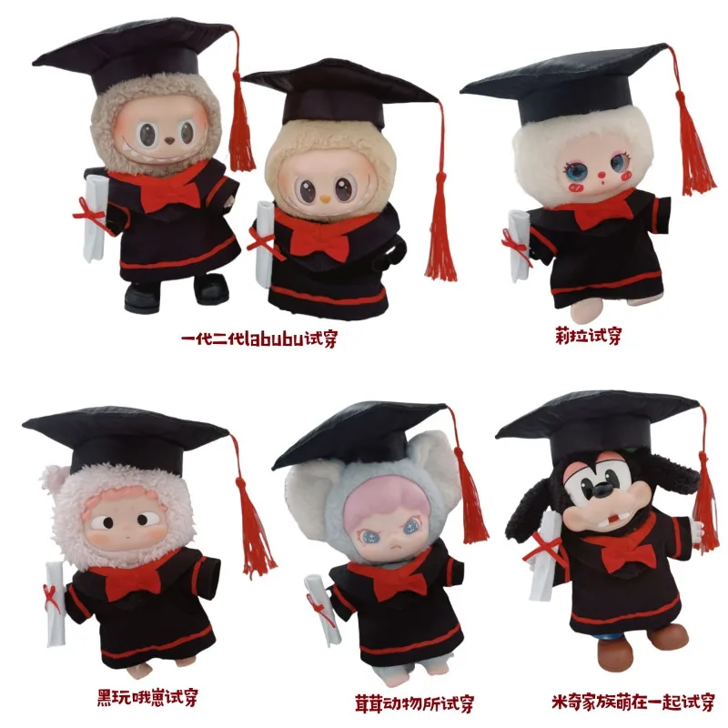 17 cm Labubu-Puppenkleid, Kleidung, Abschlusssaison-Set, Bachelor's Doctoral Hat, Grad-Robe, süßes Freizeit-Set