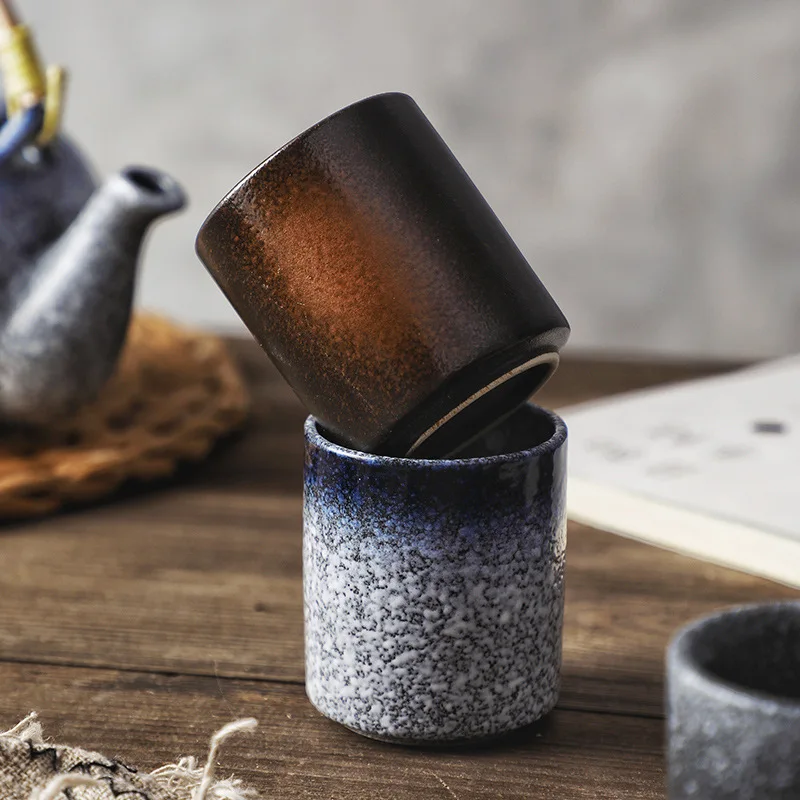 Japanese Style Ceramic Teacup Small Straight Cup Restaurant Sushi Dining Utensils Tea Set Alcohol Cup Home Use High Temperatu...