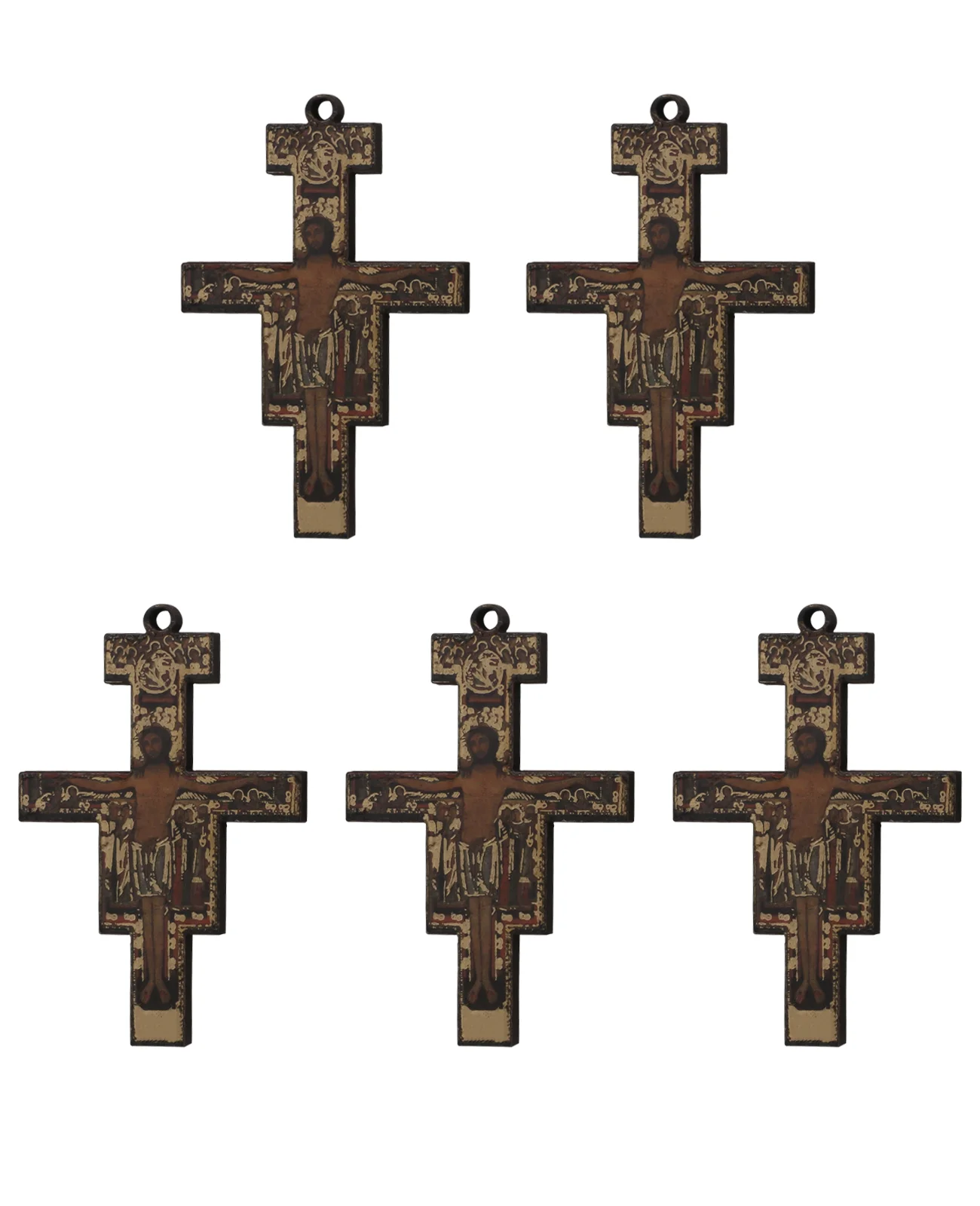 5Pcs Wooden Saint St Francis of Assisi Tau Cross Orthodox San Damiano Crucifix Pendant for DIY Jewelry Accessories