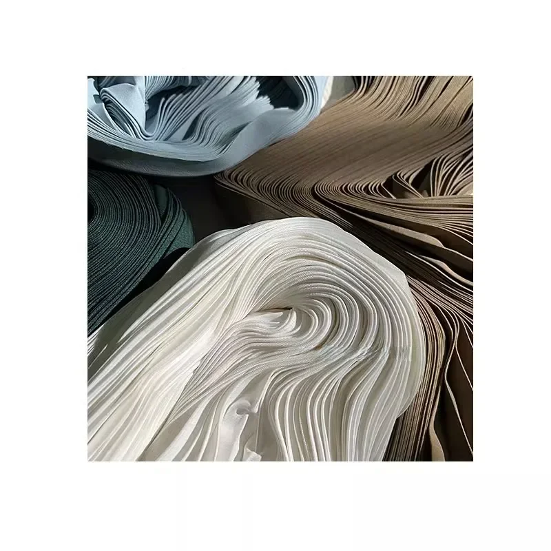 Twill Pleated Fabric Designer Cloth for Sewing Clothing Skirts Decorative Breathable Comfortable Polyester Textile White Black