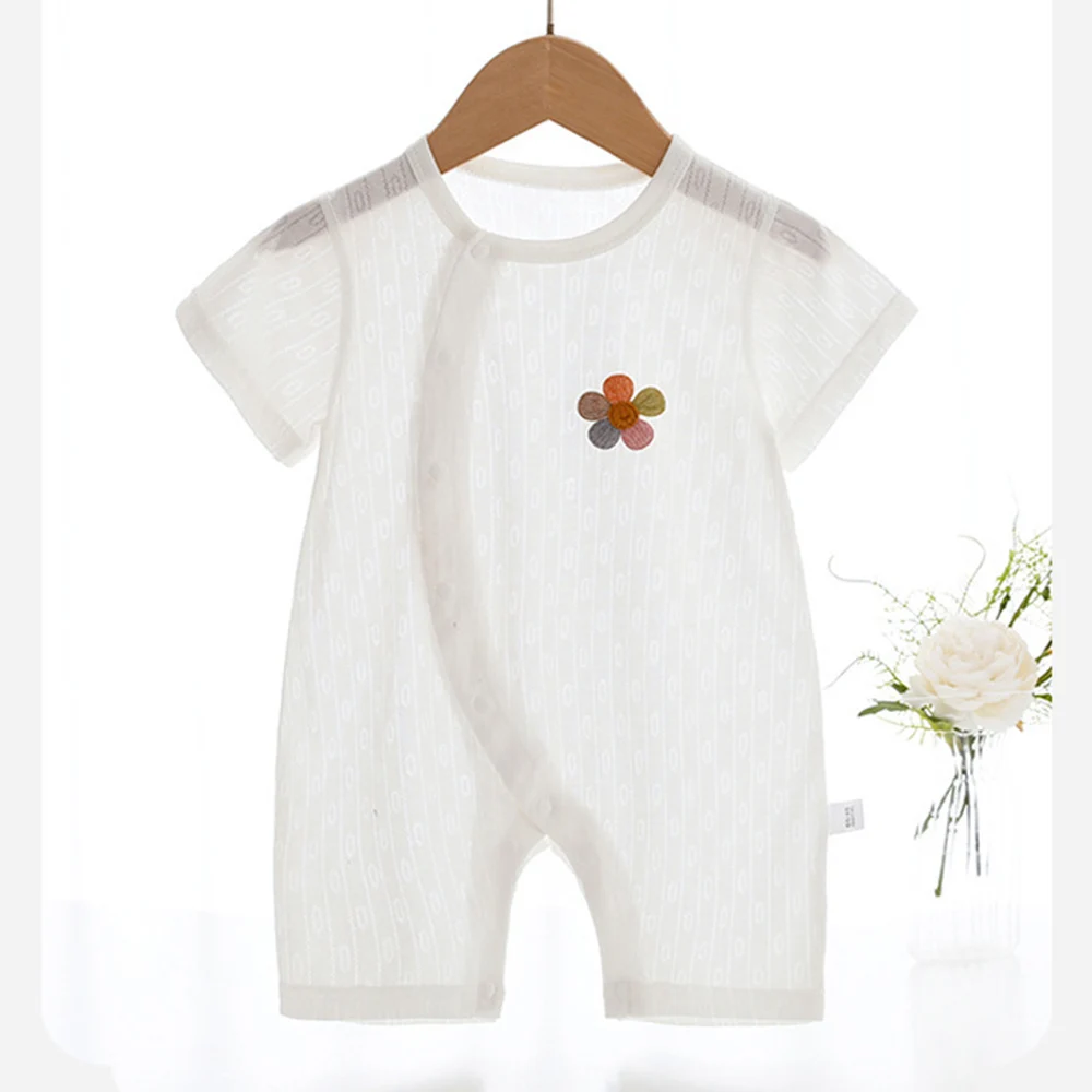 Summer Newborn Baby Romper Cotton Breathable Short Sleeve Onesie Solid Color Infant Boys Girls Jumpsuit