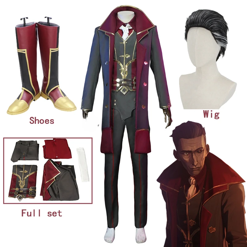 Arcane Silco Cosplays Game Anime Silco Arcane Cosplay Accessoires Voor Man Halloween Carnaval Party Suit Uniforms Schoenen Pruik Rekwisieten