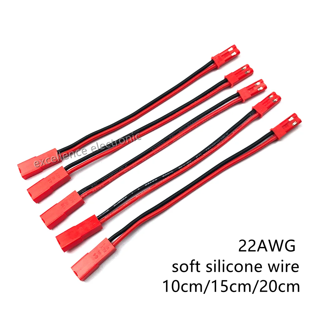 10Pcs RC Model JST 2-Pin Male to Female Connector Plug 22AWG Soft silicone 2p Extension Wire Cable for Battery RC Model Parts