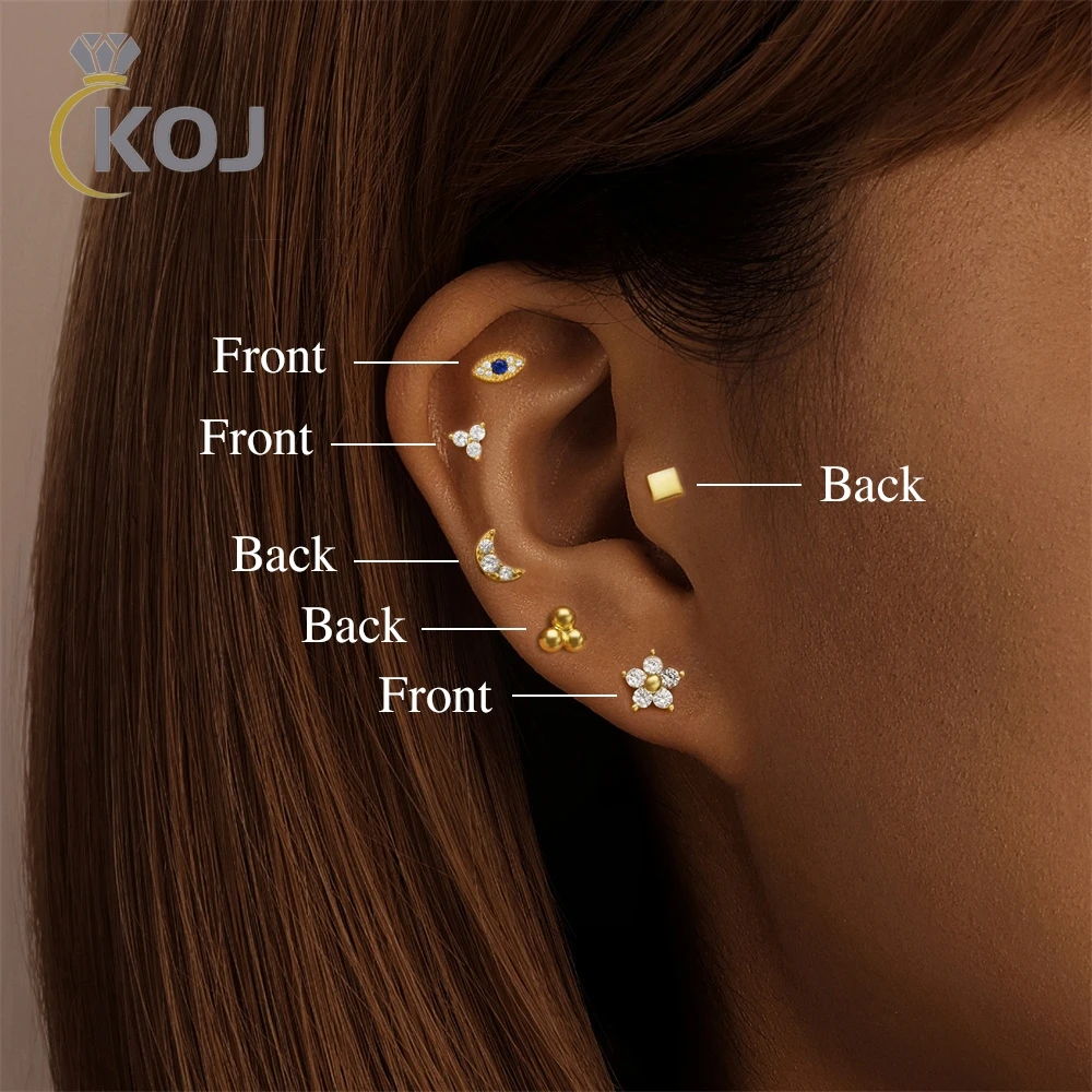 

KOJ 1PC Flower Zircon Cartilage Spiral Piercing Nails For Women Ins Overlap Both Sides Wear 925 Sterling Silver Stud Earring