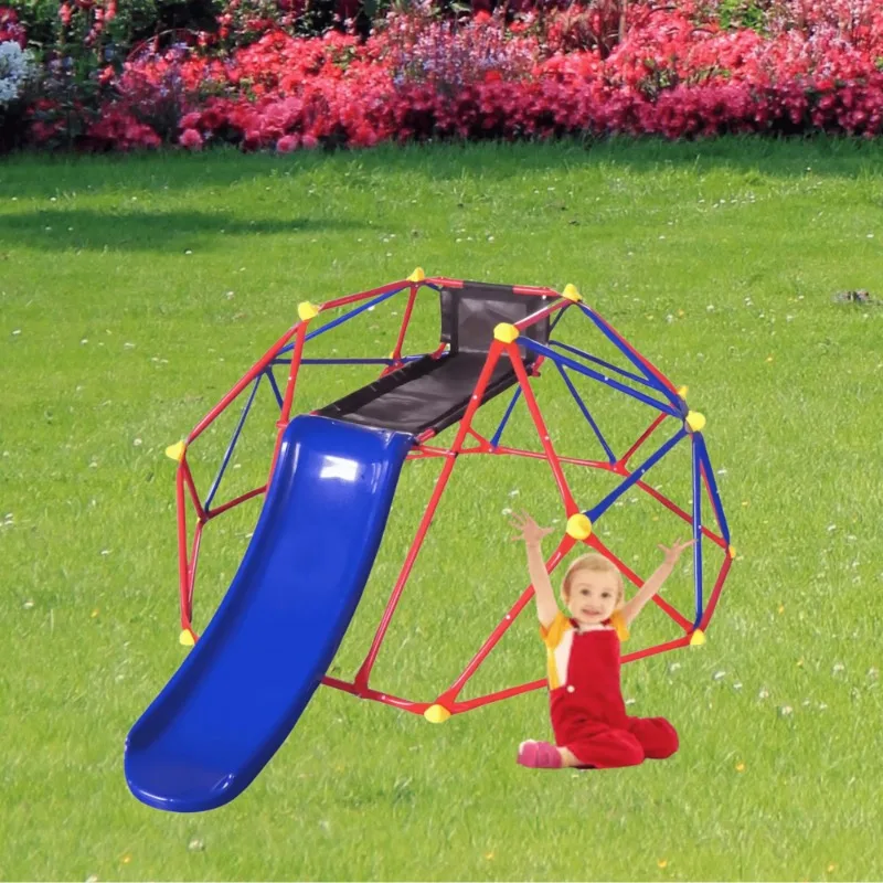 XCF007 Scalatore a cupola da 6 piedi con scivolo da 1,2 m per scalatore per bambini con pietre da arrampicata Attrezzatura per parchi giochi all'aperto per bambini All'aperto