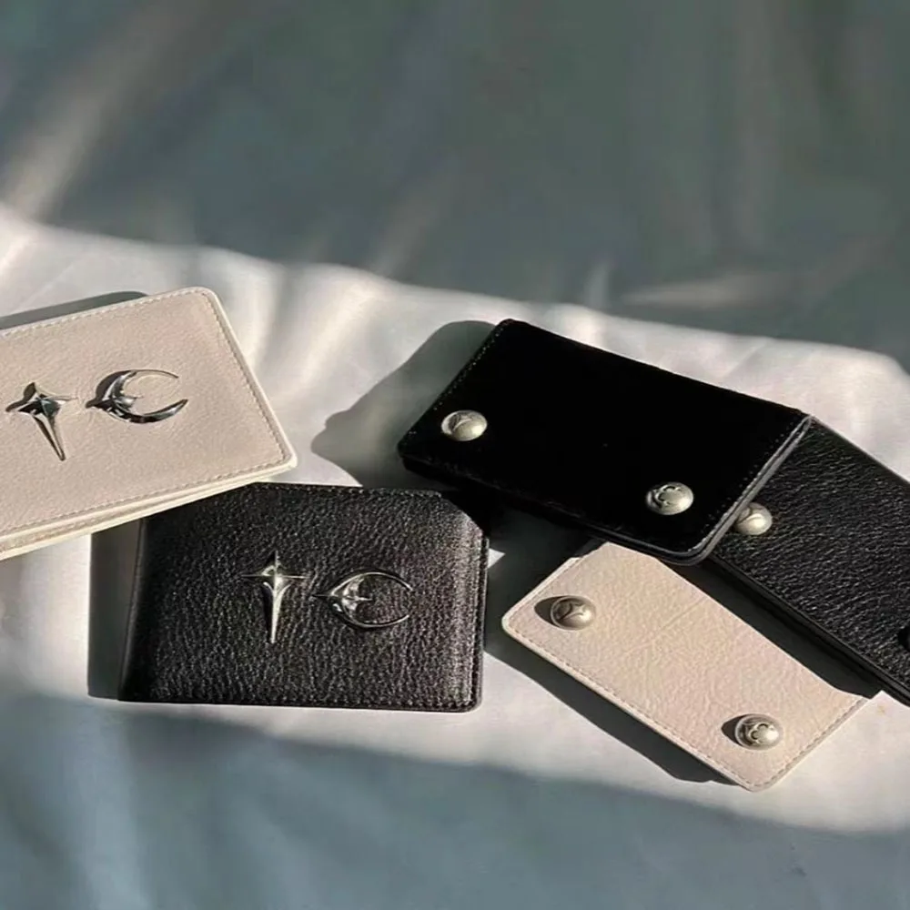 

High Street THUG CLUB Rock Wallet Metal Logo Leather Bag Purses for Men Coin Purse Streetwear Y2k Black Leather Wallet