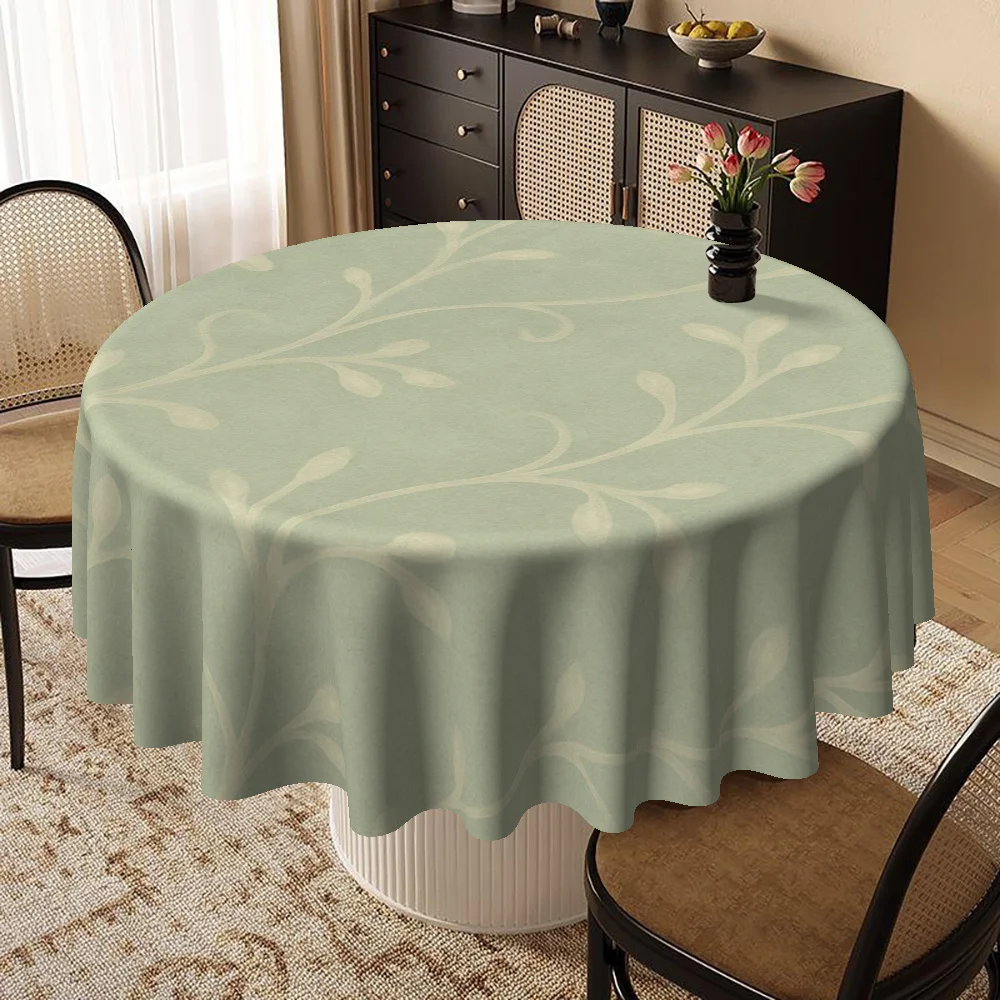 Round tablecloth, tablecloth, table cover, round table cover, floral leaf pattern in light green designzyc