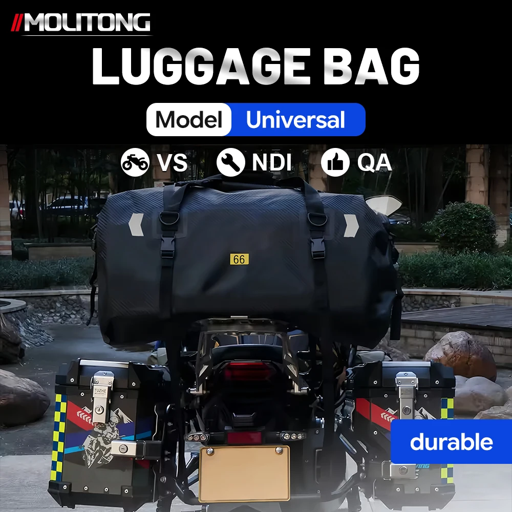 Motorcycle Rear Rack Duffel Carbon‑Texture Fabric Reflective Arrow Strap Long‑Distance Moto Tour Rear Luggage Bag Accessories