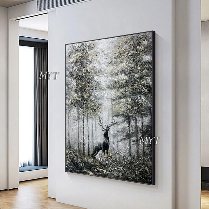 

Abstract Modern Wall Decoration Paintings Canvas Thick Artwork Picture Art Showpiece Unframed A Deer In The Forest Hand-painted