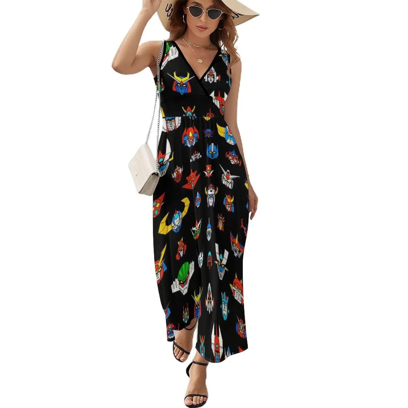 

177 Robot Color Sleeveless Dress women clothes Long dress dress korean style womens dress