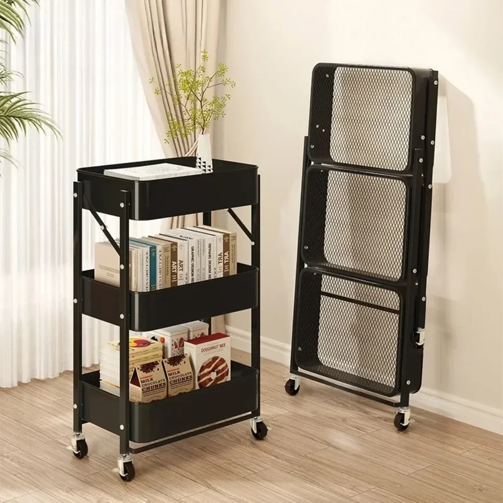 

Small Cart Foldable Storage Rack Multi Story Floor Storage Rack Kitchen Snack Toilet Mobile Storage