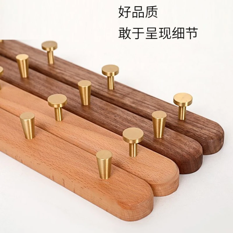 Black Walnut Solid Wood Brass Clothes Hook Entrance Foyer Coat Racks Wall Hanging Scarf Hats Keys Storage Shelf Furniture Decor image 3