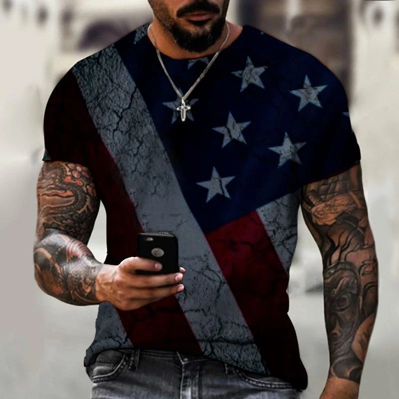 Camiseta de manga corta para hombre, camisa con estampado digital 3D, serie 1, diseño de bandera, para deportes al aire libre y Fitness, talla