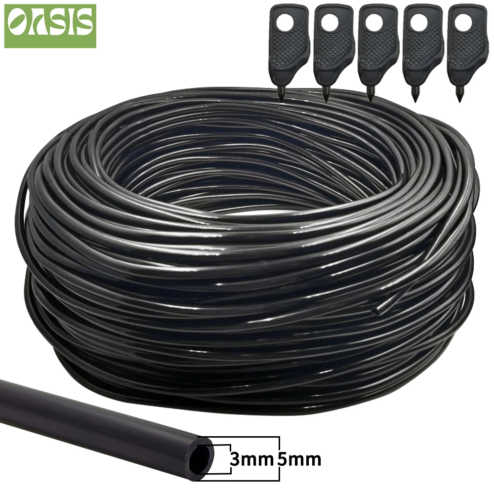 Oasis 5-100M Garden 3/5mm Watering Hose 1/8'' PVC Pipe Micro Drip Irrigation Tubing Sprinkler w/ Puncher for Balcony Greenhouse