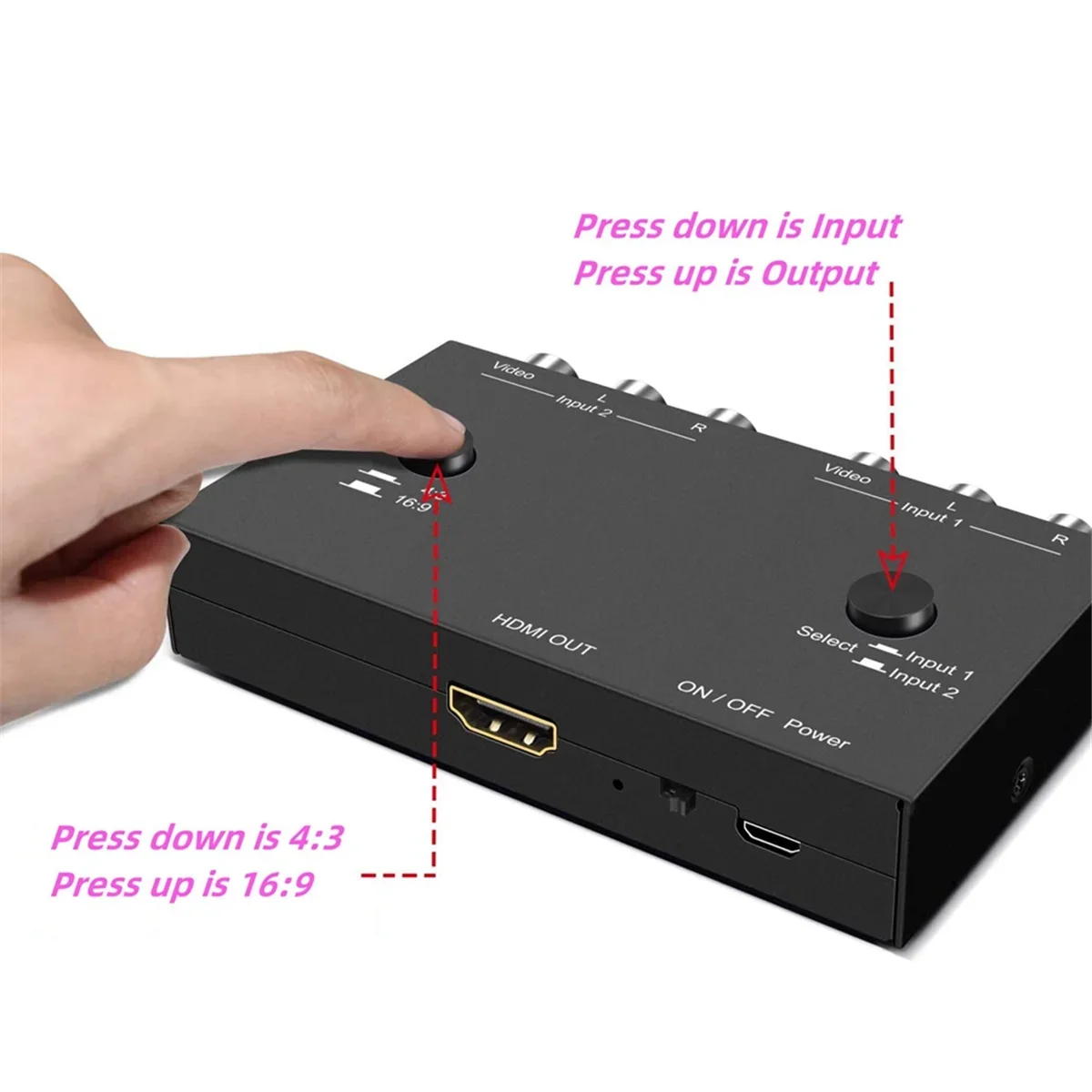 2 Way AV to HD-Compatible 2AV TO HD-Compatible 2RCA TO HD-Compatible Multi-Function Convenient Signal Converter