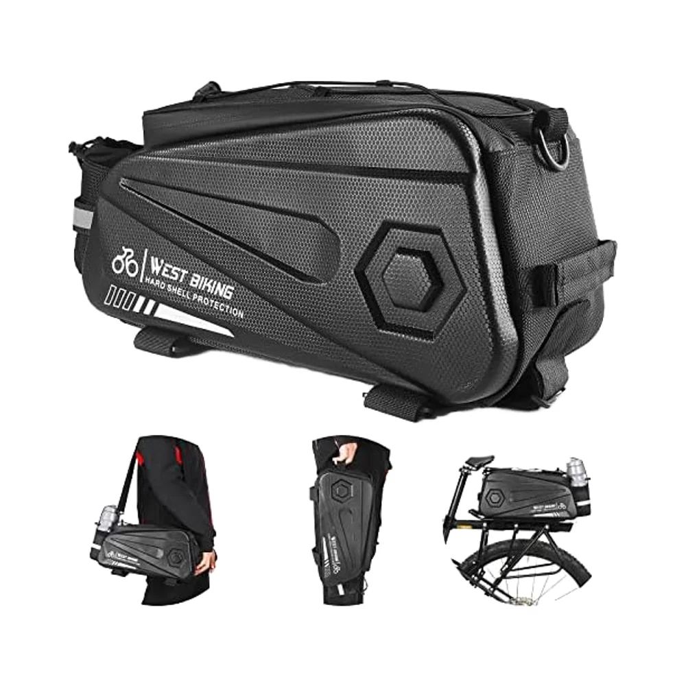 

Water Weather Resistant Bicycle Rear Seat Bag Double Zipper Waterproof Cargo Pouch with Strap and Rain Cover for Cycling