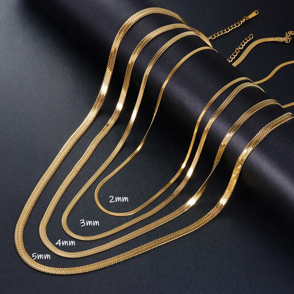 316L Gold Color Stainless Steel Snake Chain Necklace for Women Men Herringbone Choker Neck Chains 2024 Trend Jewelry Gift Hot