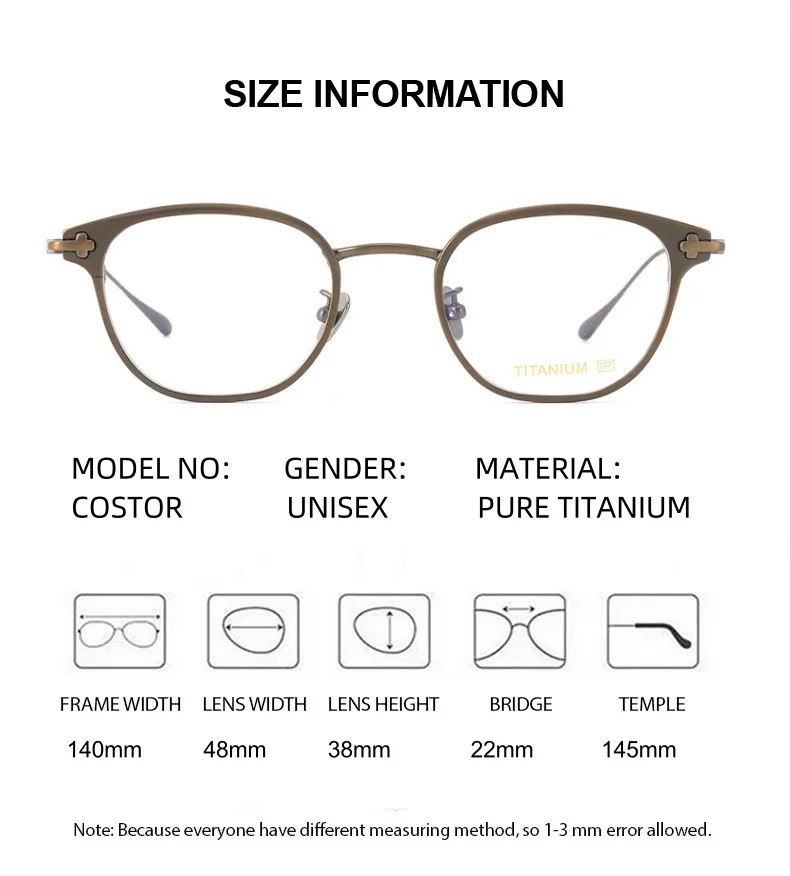 ELLCCION النظارات الطبية خفيفة للغاية التيتانيوم النقي النظارات البصرية الرجال نظارات نسائية إطار قصر النظر ناقص عدسة اللونية