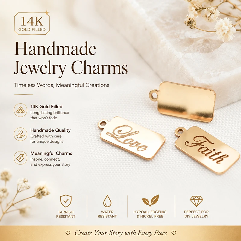 Bar Charm Single Hole Faith Love Design for DIY Jewelry Making 14K Gold Filled - Suitable for Bracelets Earrings Necklaces