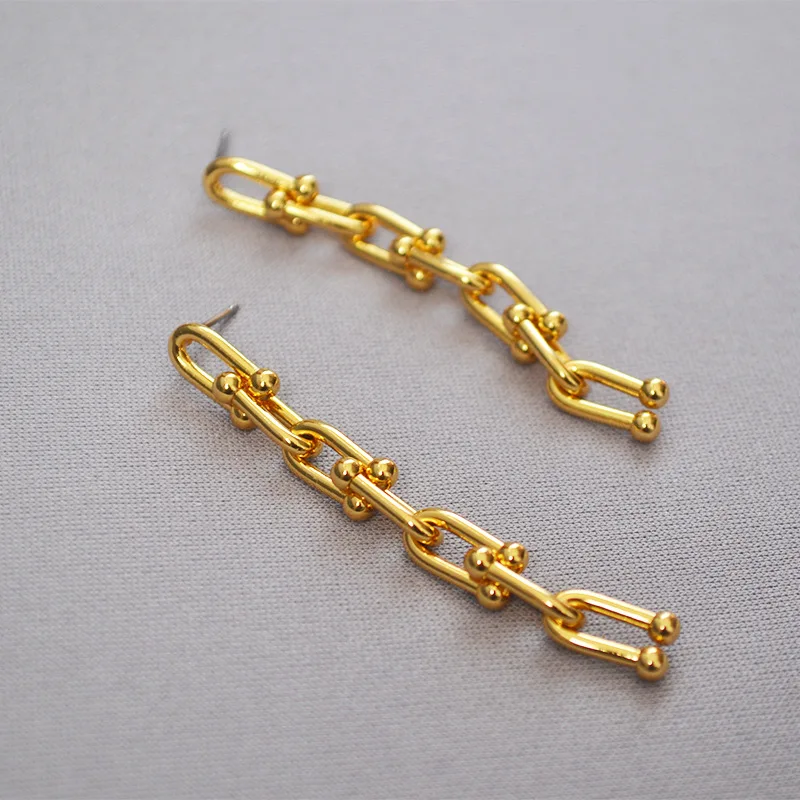 

Original Exquisite Brass Gold-Plated Chain Pull Style 925 Silver Needle Ear Studs