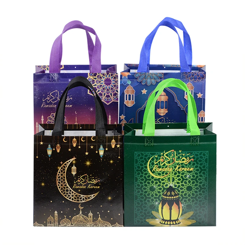 4/8pcs Ramadan Kareem Gift Bags Eid Mubarak Nonwoven Candy Cookie Packaging Bags Muslim Islamic Party Decoration Supplies 2025