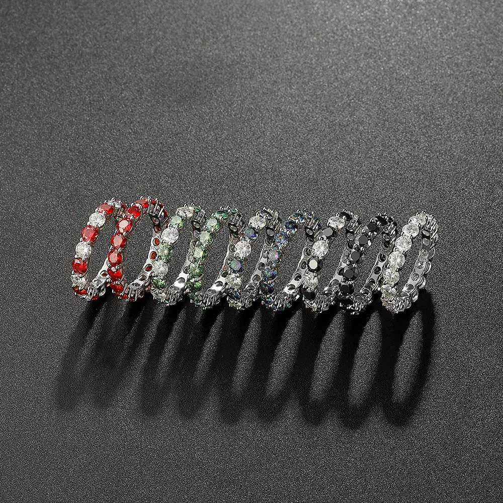 Opravdový 4mm white/black/red/blackish green/blue moissanite diamant nekonečno prsten celistvý 925 stříbro šperků pro women/men