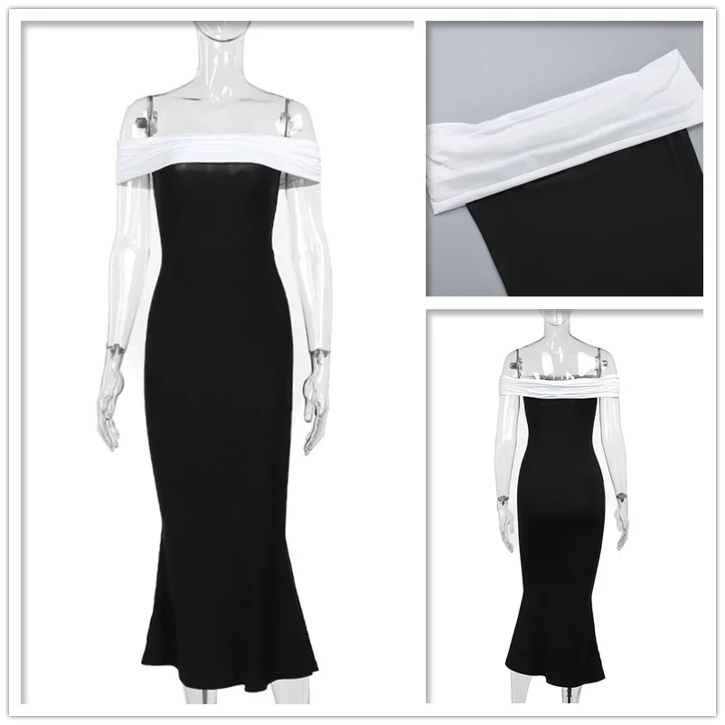 Bwq elegante schulter freie Midi lange schlanke figur betonte Kleid Frauen Frühling Sommer Kleid rücken freie Nachtclub sexy Party kleider