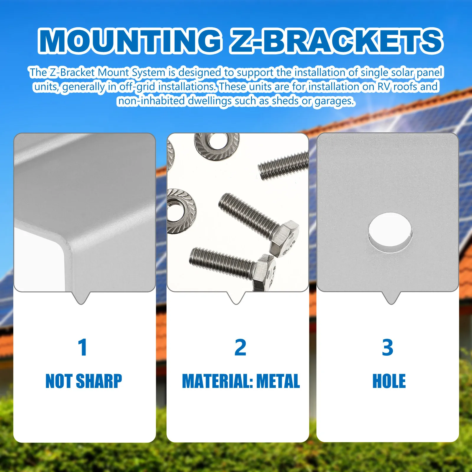 4Pcs Solar Panel Z-Bracket Mount Aluminum Rustproof Support Stand for Rv Boat Roof Wall Off Grid Installation Solar Panel Holder