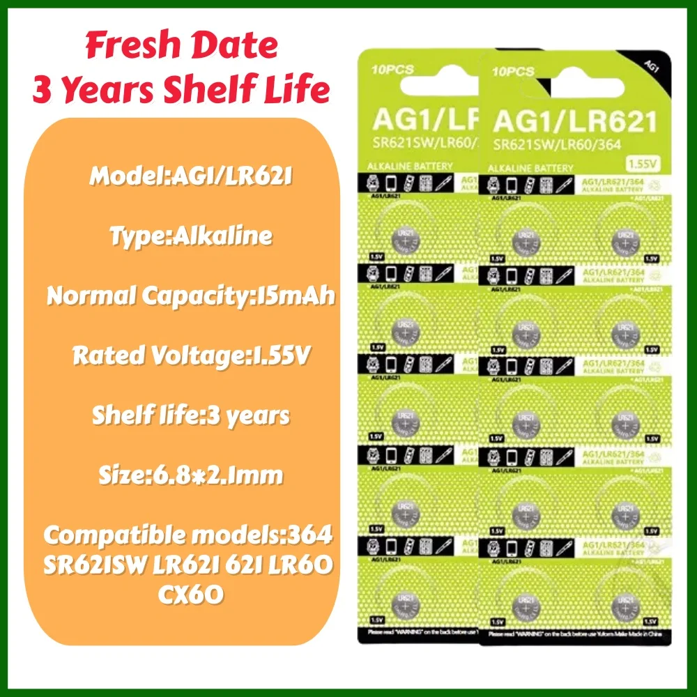10-200PCS AG1 LR621 Button Cell Batteries G1A LR60 L621 LR620 164 362 Alkaline Watch Calculators Toy LED Light Coin Cell Battery