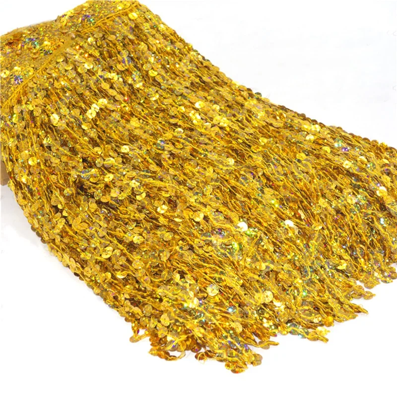 1M Glitter Sequins Tassel Fringe Trim 30cm Wide Lace Trimming for Latin Dance Skirts Stage Curtain Garment DIY Costume Accessory