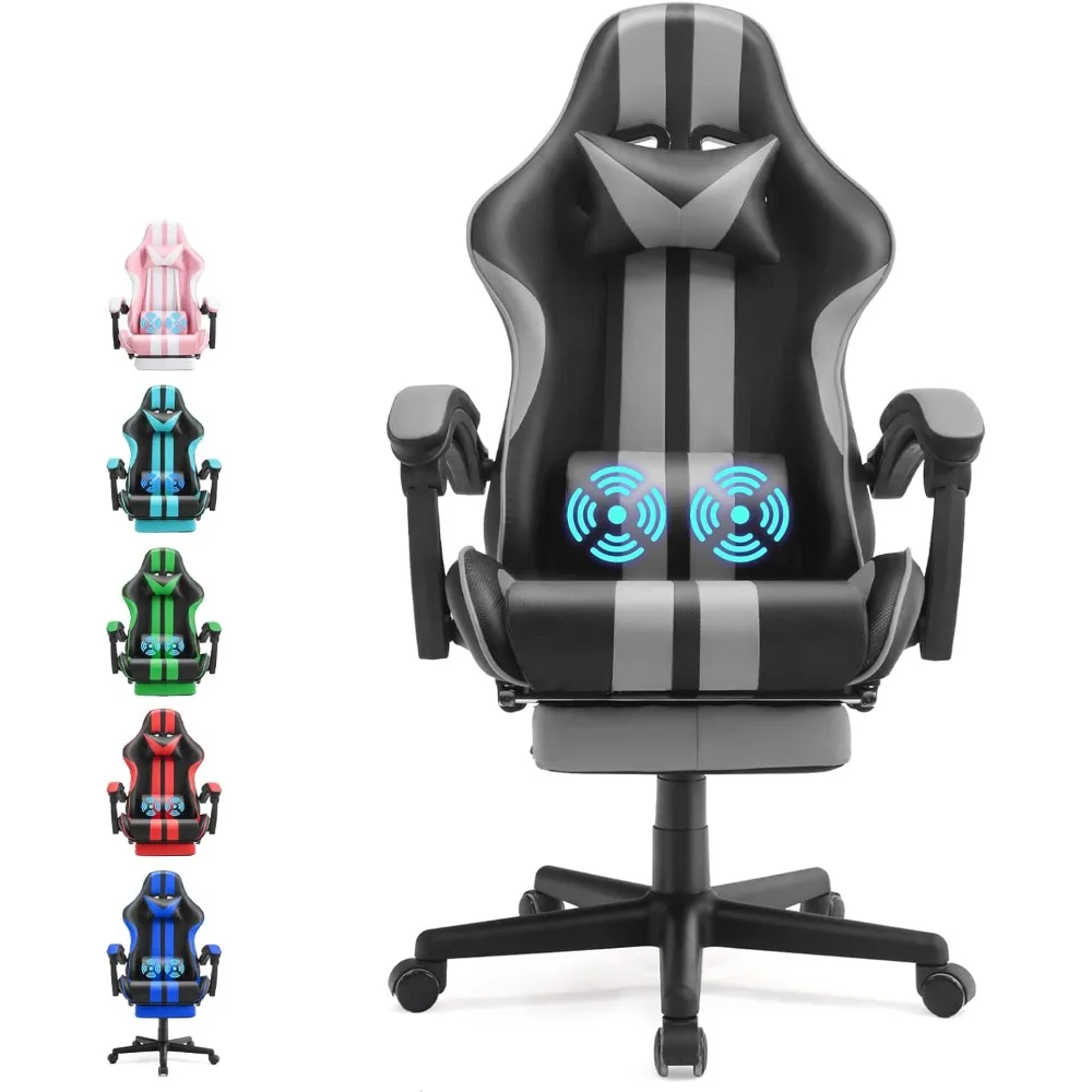 

Grey Gaming Chairs with Footrest,PC Gaming Chair,Computer Chair, E-Sports Chair,Ergonomic Office Chair with Adjustable