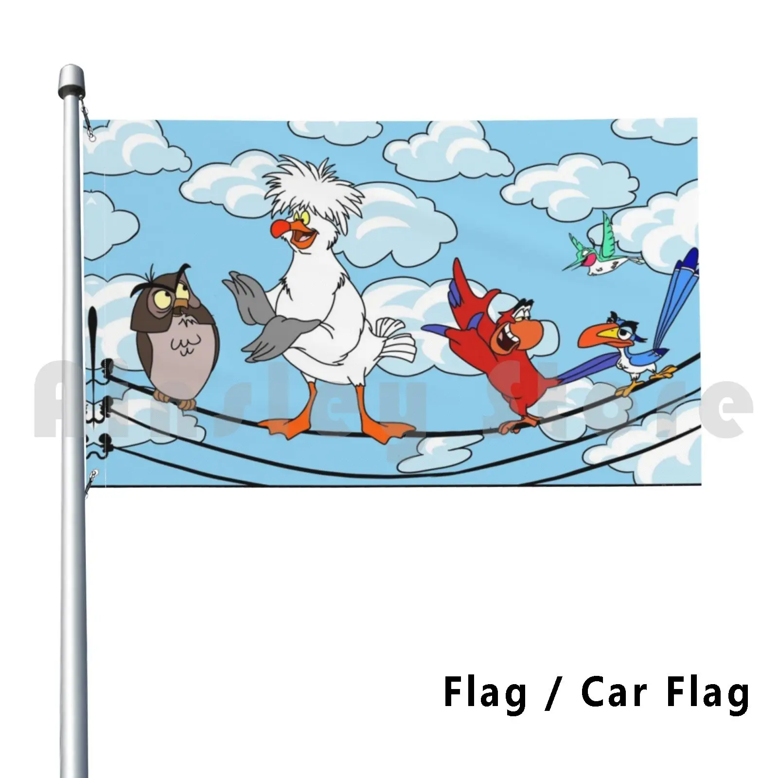 Birds On A Wire Flag Car Flag Funny Scuttle Iago Aladdin Lion King Pocahontas Flit Sleeping Beauty