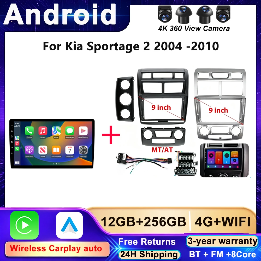 Android 16 Car Radio For Kia Sportage 2 2004 2005 2006 2007-2010 Navigation GPS Multimedia Video Player Stereo Wireless Carplay