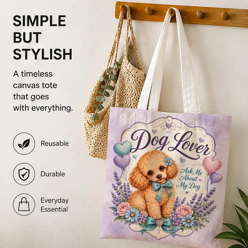 Tell Me About Your Dog Storage Bags Large Capacity Canvas Tote Bag Reusable Shoulder Handbag for Daily Shopping Travel 4