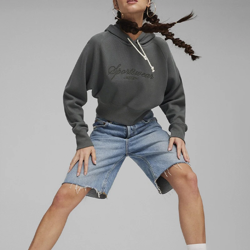 

Puma, новинка 2024, женская вязаная свободная толстовка с капюшоном 626044-80