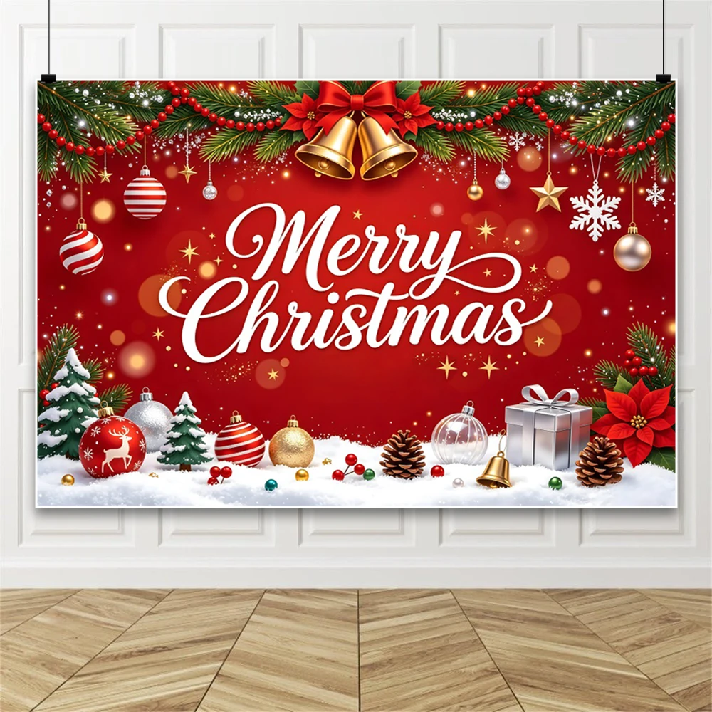 Yeele Red Christmas Photography Backdrop Winter Snowflake Xmas Tree Bells Kids Family New Year Party Decoration Photo Background