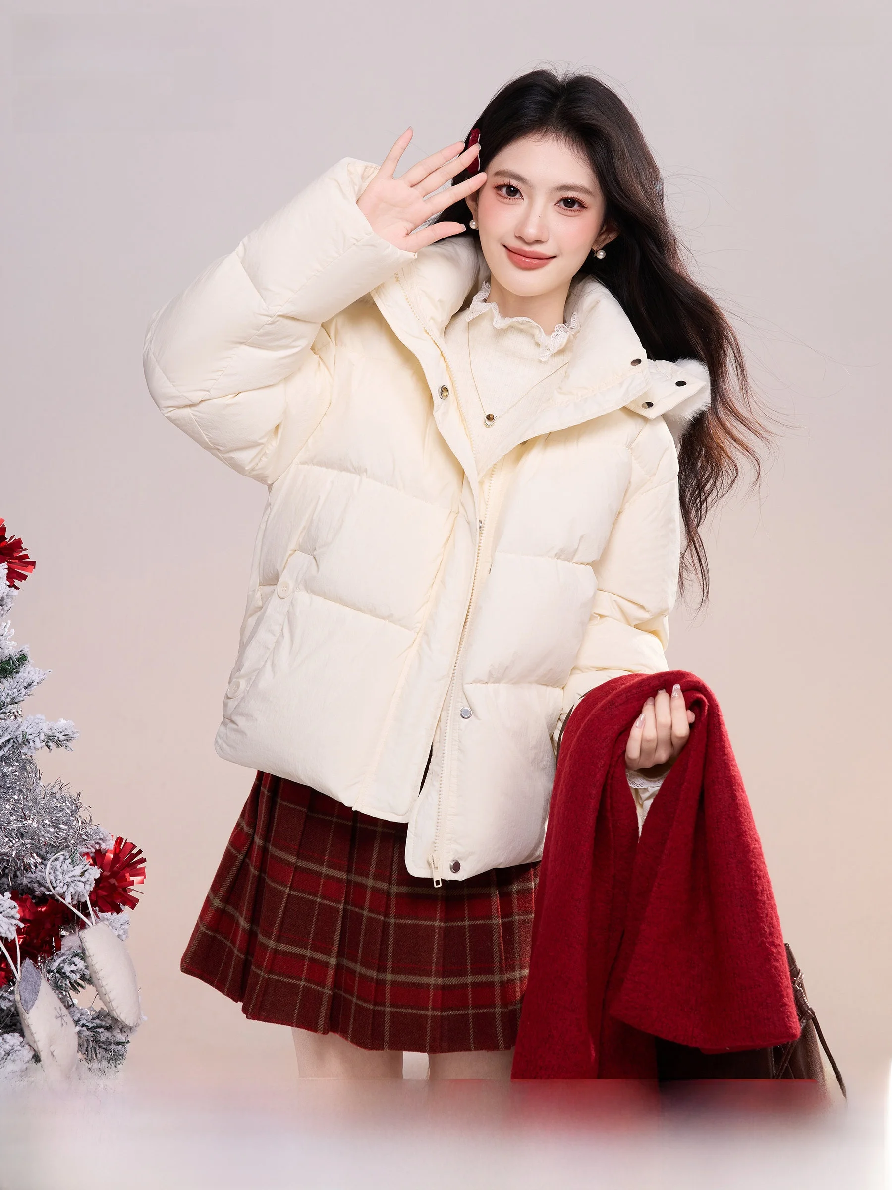 

Lingjiu Women's ort Puffer Jaet with Hood Double Wear Warmth Fluffy Trim Dr Warm Autumn Winter New Loose Small Size