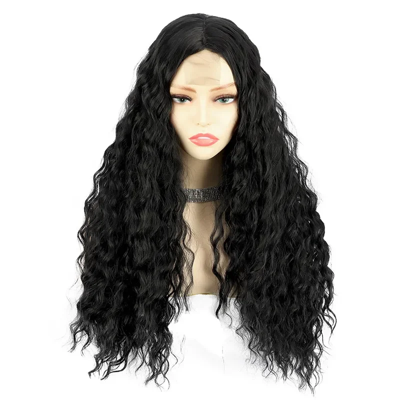 Peruca de cabelo ondulado longo para mulheres, cabelo cosplay, laço pequeno, moda africana, preto, novo