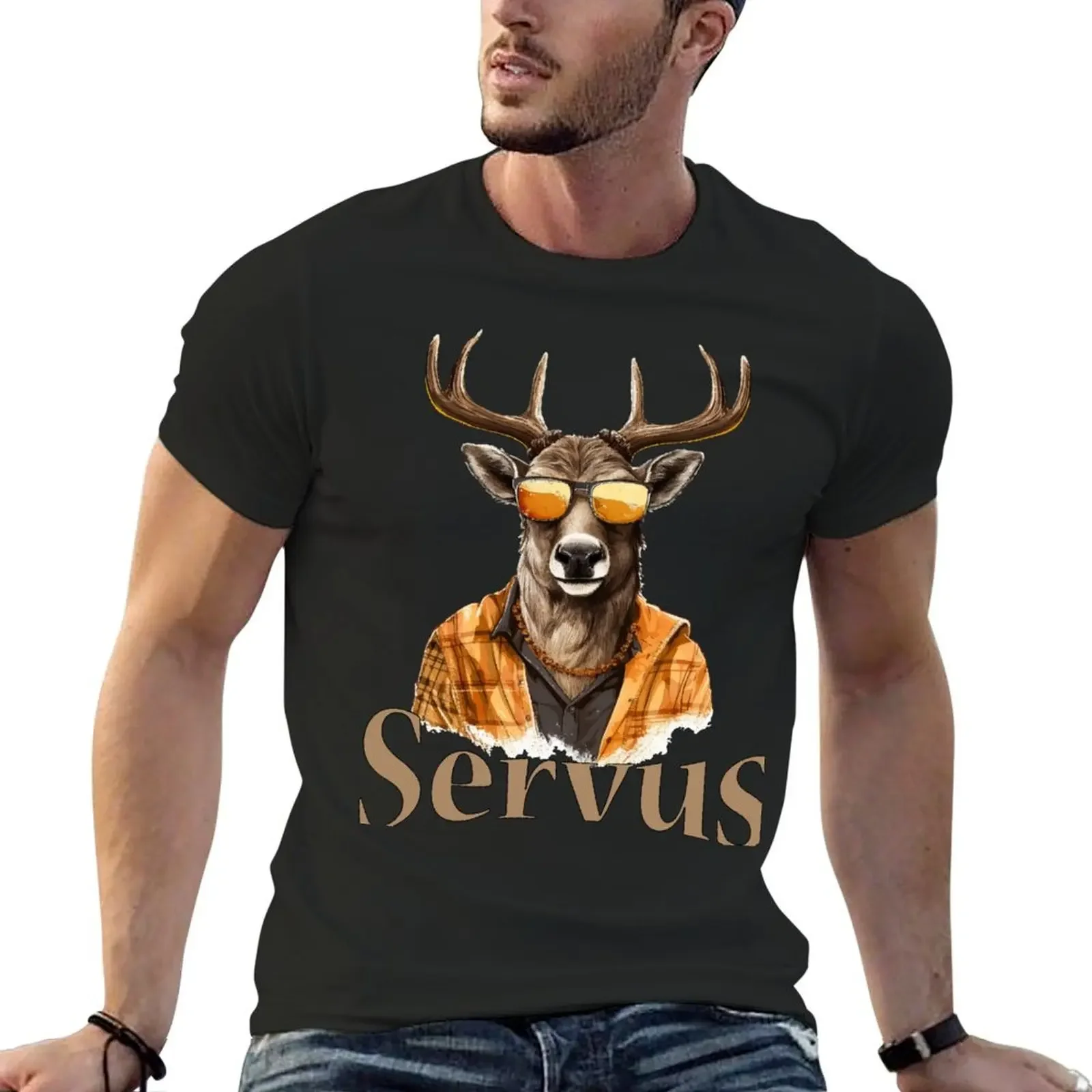 Hello deer with sunglasses Oktoberfest T-Shirt plus size clothes customizeds tshirts for men