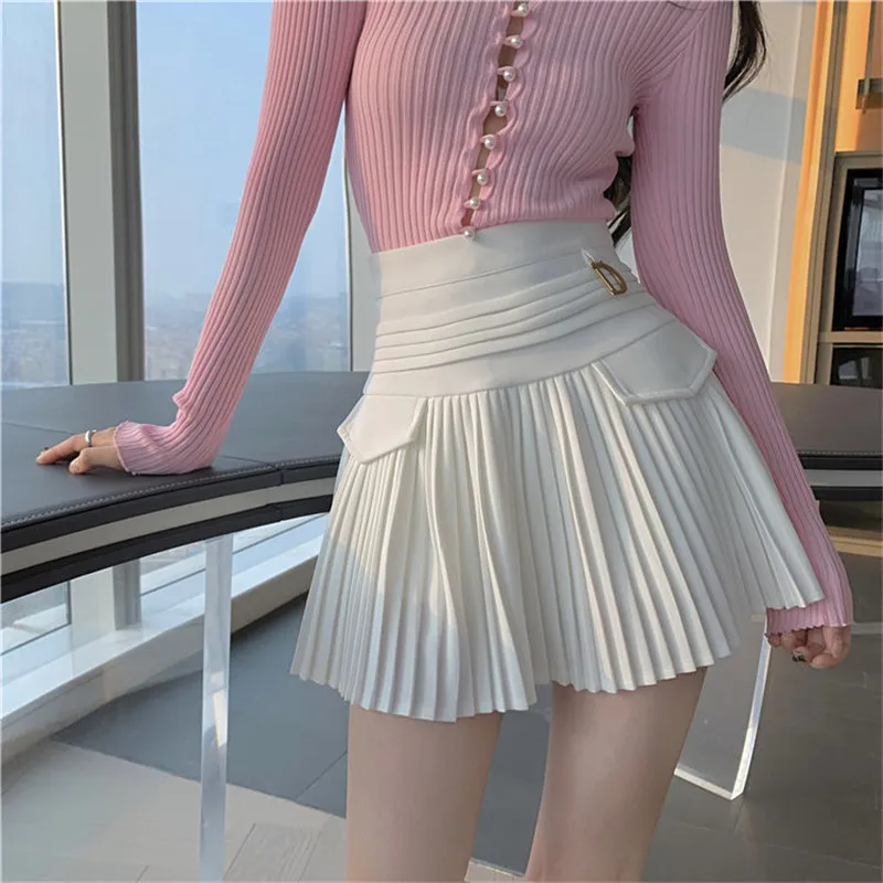 

2022 New Spring and Summer Letter D White A-line Pleated Mini Skirt High Waist Sexy Casual Slim College Wome Skirts Slim Style