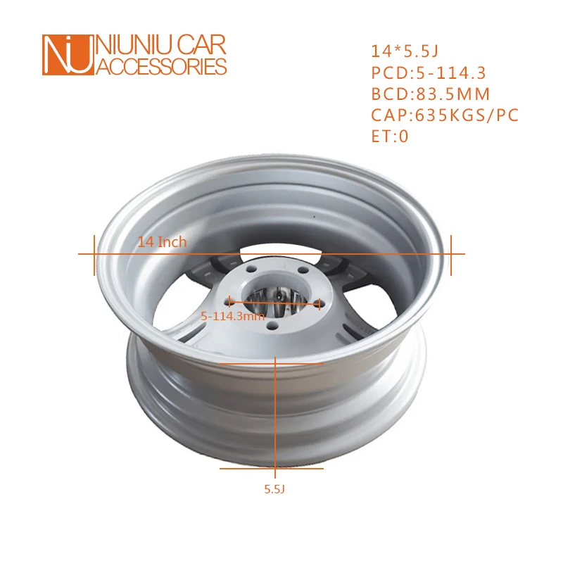 14 Inch X 5.5J Alium Trailer Rim 5 - 114.3 Car Bolt Pattern Capacity 635KG ET0 Caravan Boat RV Parts Accessories