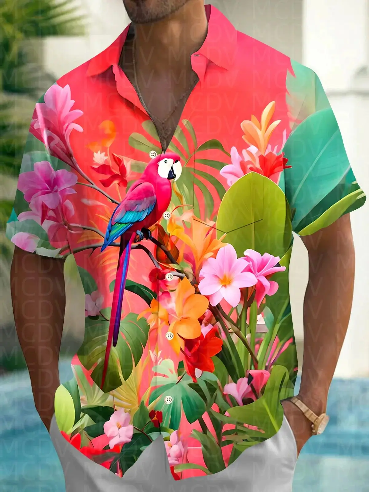 Duck Pattern Men's Hawaiian Shirt Stretch Easy Care Camp Shirt Big Tall