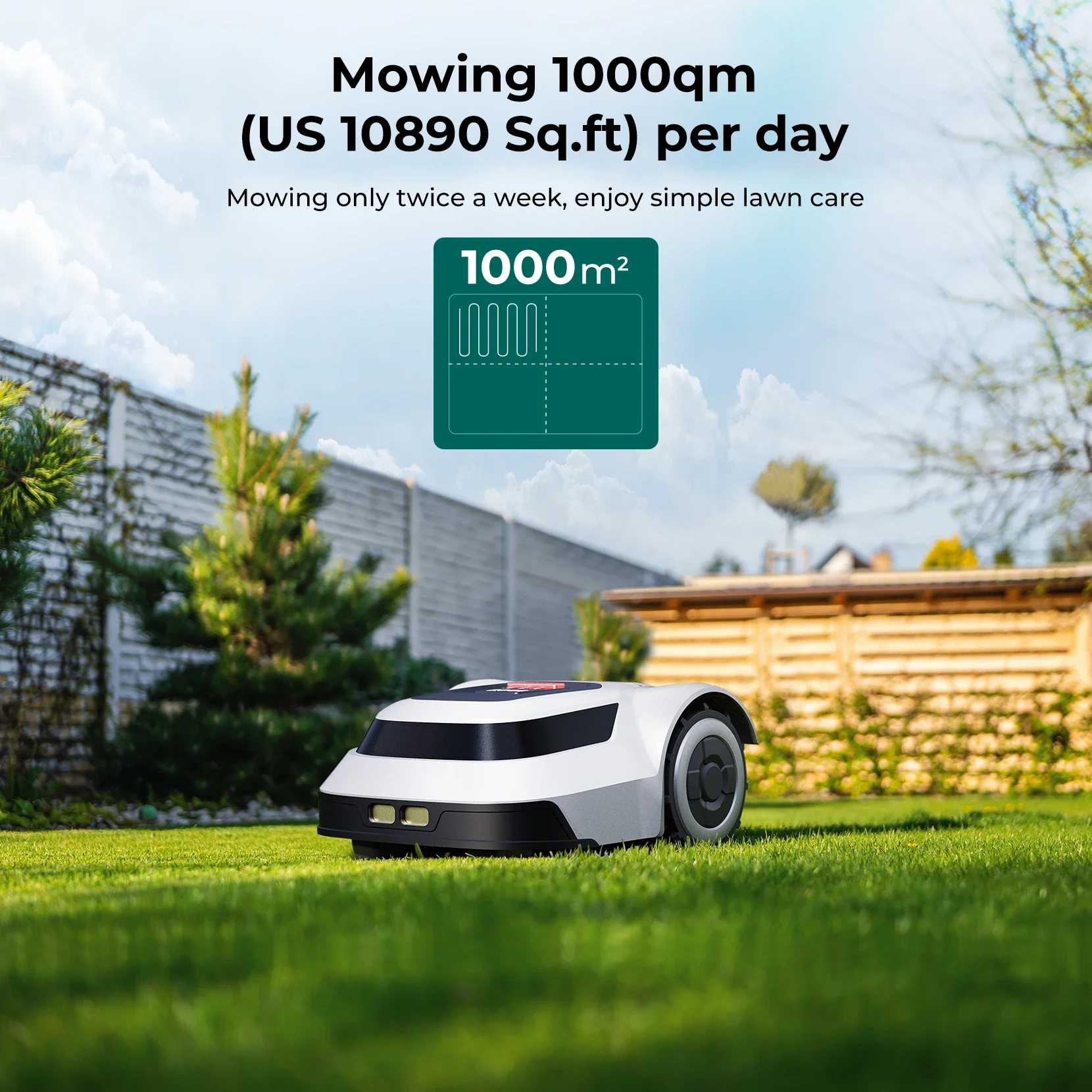 M20C Smart Lawn Mowing Robot With 1/8 Acre Coverage, 2.5-3h Work Time, Path Planing, Remote Control Wifi/BlueTooth/App