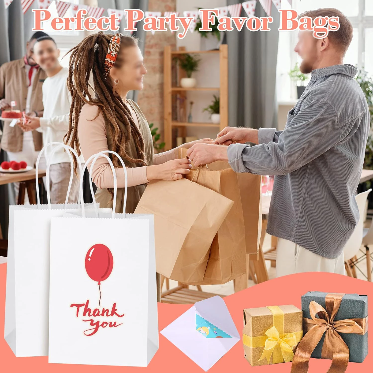 20 Stück weiße Kraftpapiertüten mit Griffen, recycelbare, langlebige Taschen für Geschäft, Einzelhandel, Lebensmittel, Boutique-Zubehör, Zuhause, Küche – Detail 3