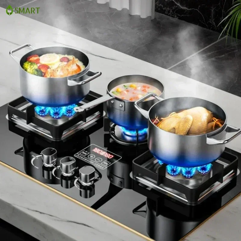 Three-burner gas stove new home natural gas desktop embedded liquefied gas fierce fire stove