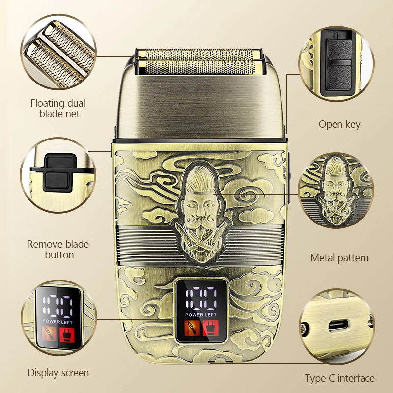 Pro Metal Housing Barber Shop Hair Electric Shaver For Men Beard Bald Head Shaving Machine Rechargeable Electric Razor