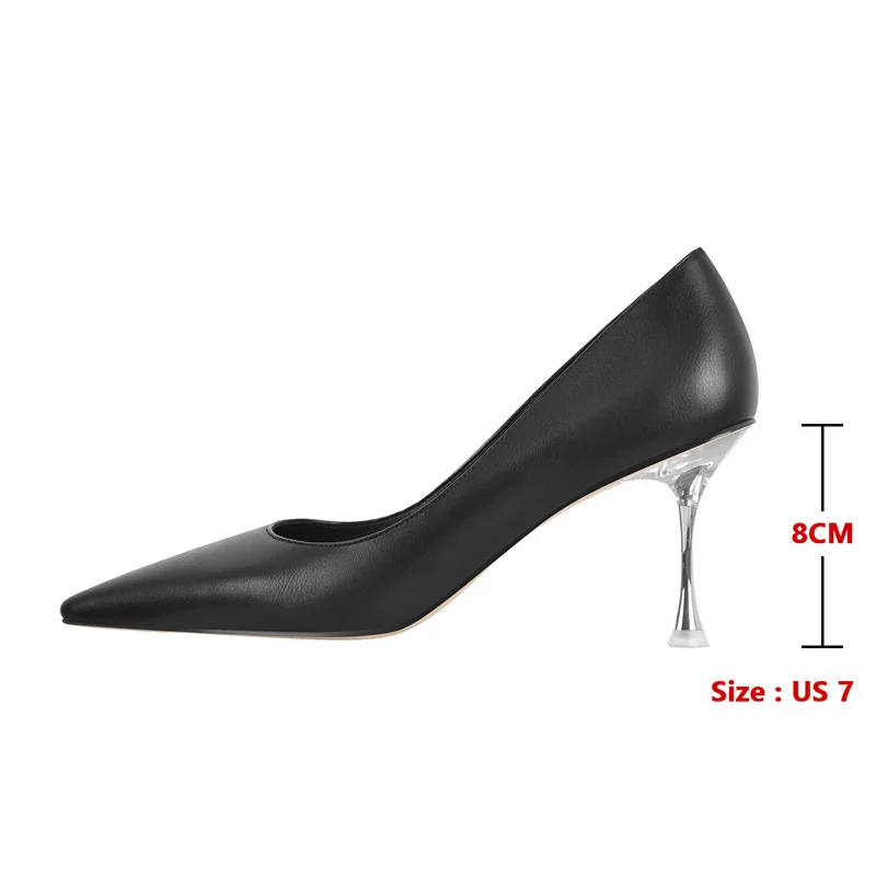 Onlymaker Pointed Toe Pumps Black  Clear Transparent Stiletto Heel 8CM Elegant Office Wedding Party Dress Slip‑On High Heels