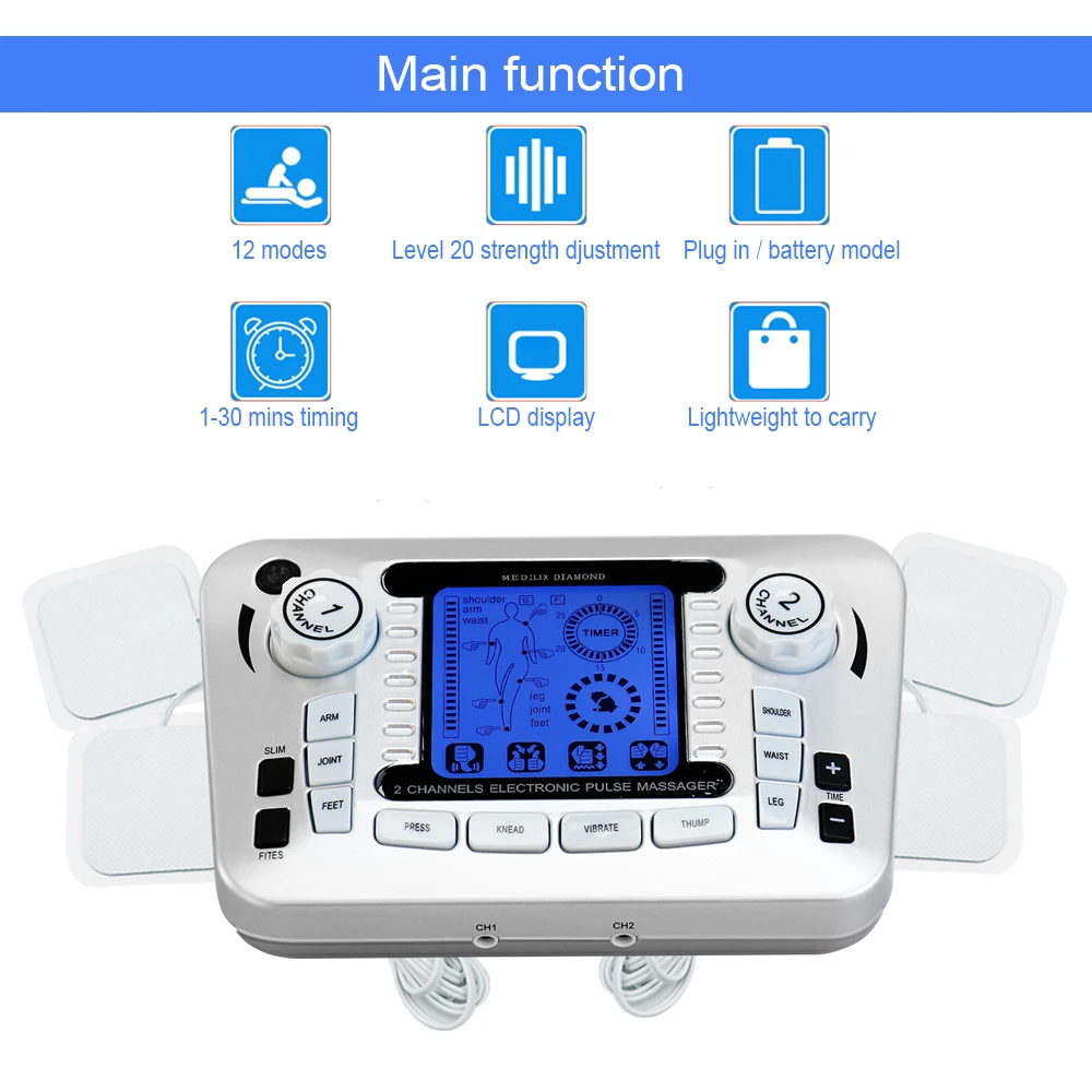 Máquina de terapia Tens Massageador de pulso elétrico EMS Estimulador muscular Emagrecimento Mioestimulador Aparelho terapêutico Massageador
